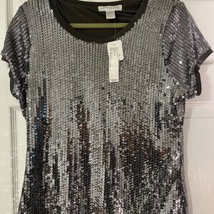 August Silk  Silver Sequin Cap Sleeve Tee